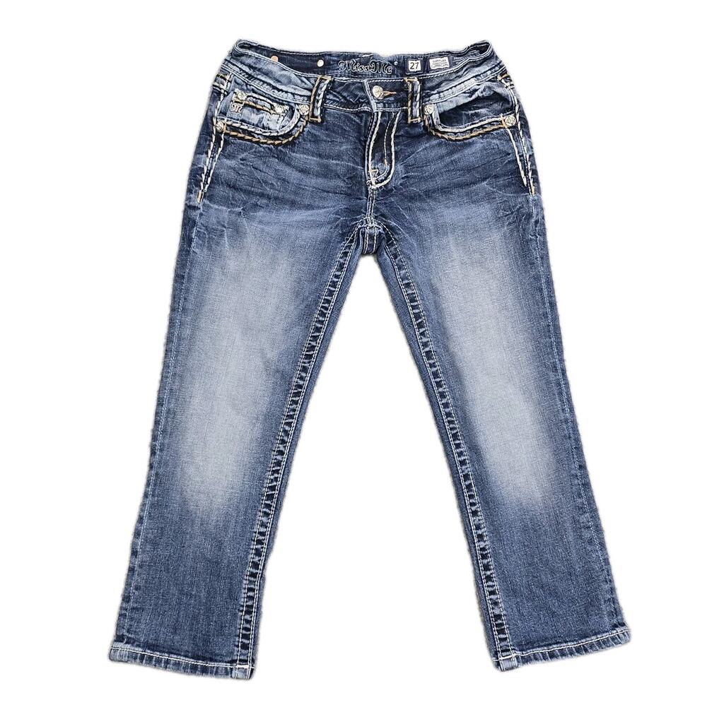 Miss Me Jeans Womens Size 27 Tag 28x22 Signature Cuffed Capris Jeans Stretchy